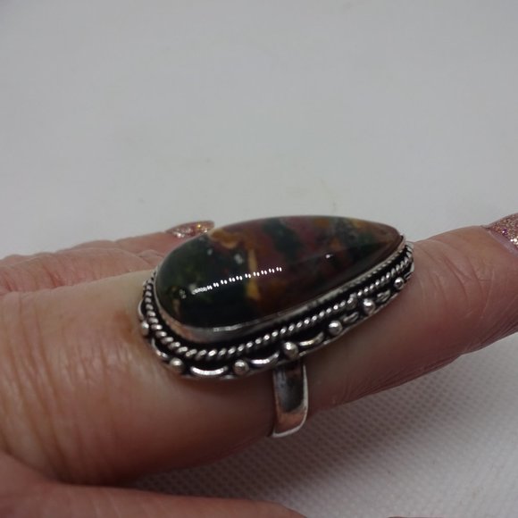 Natural "BLOODSTONE AGATE" Handmade Sterling Ring Size 10 #134A - Picture 2 of 3
